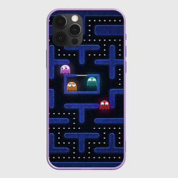 Чехол для iPhone 12 Pro Max Pacman, цвет: 3D-сиреневый