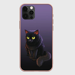 Чехол для iPhone 12 Pro Max Черный кот на фиолетовом, цвет: 3D-светло-розовый