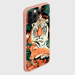 Чехол для iPhone 12 Pro Max Огненный Тигр в Цветах, цвет: 3D-светло-розовый — фото 2