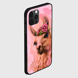 Чехол для iPhone 12 Pro Max Лама с цветами, цвет: 3D-черный — фото 2