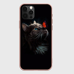 Чехол для iPhone 12 Pro Max Котик и бабочка, цвет: 3D-светло-розовый