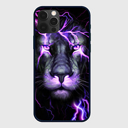 Чехол для iPhone 12 Pro Max НЕОНОВЫЙ ЛЕВ NEON LION, цвет: 3D-черный