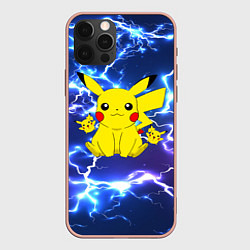 Чехол для iPhone 12 Pro Max ПИКАЧУ НА ФОНЕ МОЛНИЙ PIKACHU FLASH, цвет: 3D-светло-розовый