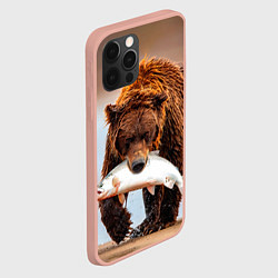 Чехол для iPhone 12 Pro Max Медведь с рыбой во рту, цвет: 3D-светло-розовый — фото 2