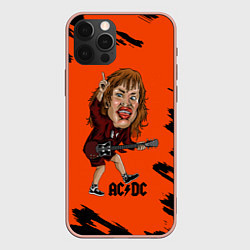 Чехол для iPhone 12 Pro Max Шарж Ангус Янг ACDC, цвет: 3D-светло-розовый