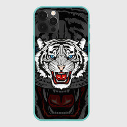 Чехол для iPhone 12 Pro Max ЧЁРНЫЙ ТИГР BLACK TIGER УЗОР, цвет: 3D-мятный