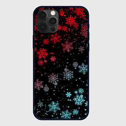 Чехол для iPhone 12 Pro Max НЕОНОВЫЕ СНЕЖИНКИ, НОВЫЙ ГОД 2022, цвет: 3D-черный