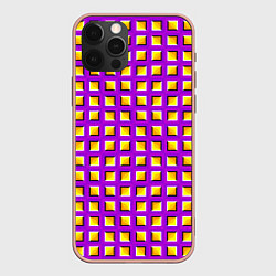 Чехол для iPhone 12 Pro Max Фиолетовый Фон с Желтыми Квадратами Иллюзия Движен, цвет: 3D-светло-розовый