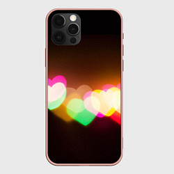 Чехол для iPhone 12 Pro Max Горящие сердца всех цветов радуги, цвет: 3D-светло-розовый