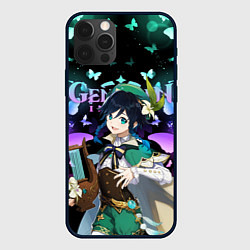 Чехол iPhone 12 Pro Max VENTI GENSHIN IMPACT BUTTERFLY, НЕОНОВЫЕ БАБОЧКИ