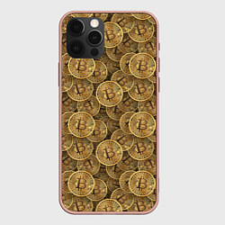 Чехол для iPhone 12 Pro Max Bitcoins, цвет: 3D-светло-розовый