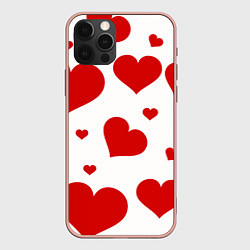 Чехол для iPhone 12 Pro Max Красные сердечки Heart, цвет: 3D-светло-розовый