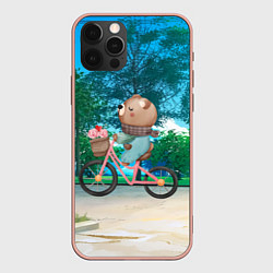 Чехол для iPhone 12 Pro Max Медведь на велосипеде, цвет: 3D-светло-розовый