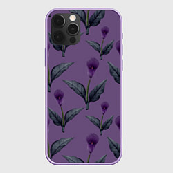 Чехол для iPhone 12 Pro Max Фиолетовые каллы с зелеными листьями, цвет: 3D-сиреневый