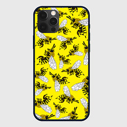 Чехол для iPhone 12 Pro Max Пчелы на желтом, цвет: 3D-черный