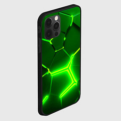 Чехол для iPhone 12 Pro Max 3D ПЛИТЫ НЕОН NEON GREEN HEXAGON РАЗЛОМ, цвет: 3D-черный — фото 2