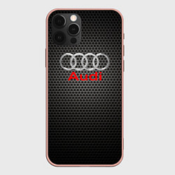 Чехол для iPhone 12 Pro Max Audi карбон, цвет: 3D-светло-розовый