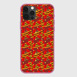 Чехол для iPhone 12 Pro Max Гвоздики и Георгиевские Ленты, цвет: 3D-малиновый
