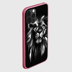 Чехол для iPhone 12 Pro Max Голова льва в черно-белом изображении, цвет: 3D-малиновый — фото 2