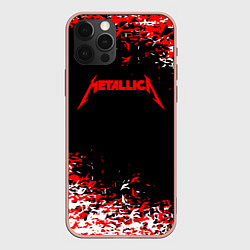 Чехол для iPhone 12 Pro Max Metallica текстура белая красная, цвет: 3D-светло-розовый