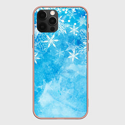 Чехол для iPhone 12 Pro Max Новогодние снежинки, цвет: 3D-светло-розовый