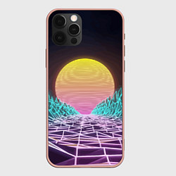 Чехол для iPhone 12 Pro Max Vaporwave Закат солнца в горах Neon, цвет: 3D-светло-розовый