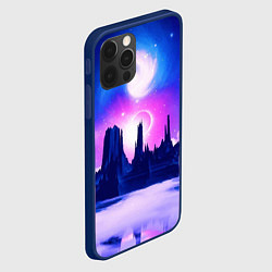 Чехол для iPhone 12 Pro Max Фантастический пейзаж Неон Космос, цвет: 3D-тёмно-синий — фото 2