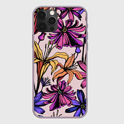 Чехол для iPhone 12 Pro Max Цветы Разноцветные, цвет: 3D-серый