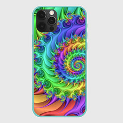 Чехол для iPhone 12 Pro Max Красочная фрактальная спираль Узор Colorful fracta, цвет: 3D-мятный