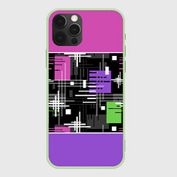Чехол для iPhone 12 Pro Max Розово-фиолетовый геометрические фигуры и полосы, цвет: 3D-салатовый