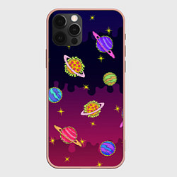 Чехол для iPhone 12 Pro Max Pizza in Space, цвет: 3D-светло-розовый