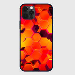 Чехол для iPhone 12 Pro Max НЕОНОВЫЕ ГРАДИЕНТНЫЕ 3D гексаэдры, цвет: 3D-черный