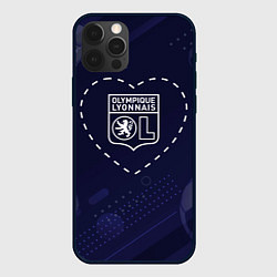 Чехол для iPhone 12 Pro Max Лого Lyon в сердечке на фоне мячей, цвет: 3D-черный
