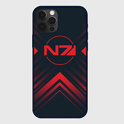 Чехол для iPhone 12 Pro Max Красный Символ Mass Effect на темном фоне со стрел, цвет: 3D-черный