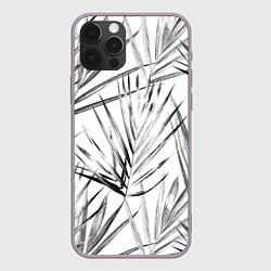 Чехол для iPhone 12 Pro Max Монохромные Листья Пальм, цвет: 3D-серый