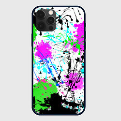Чехол для iPhone 12 Pro Max Неоновые разноцветные пятна и брызги красок, цвет: 3D-черный
