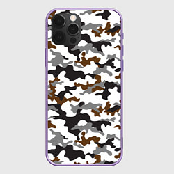 Чехол для iPhone 12 Pro Max Камуфляж Чёрно-Белый Camouflage Black-White, цвет: 3D-сиреневый