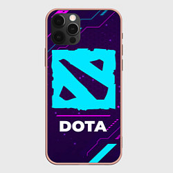 Чехол для iPhone 12 Pro Max Символ Dota в неоновых цветах на темном фоне, цвет: 3D-светло-розовый