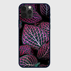 Чехол для iPhone 12 Pro Max Неоновые листья цветов - Розовый, цвет: 3D-черный