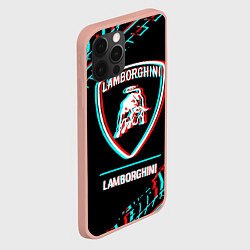 Чехол для iPhone 12 Pro Max Значок Lamborghini в стиле Glitch на темном фоне, цвет: 3D-светло-розовый — фото 2