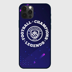 Чехол для iPhone 12 Pro Max Символ Manchester City и круглая надпись Football, цвет: 3D-черный