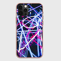 Чехол для iPhone 12 Pro Max Неоновые хаотичные линии и буквы - Синий, цвет: 3D-светло-розовый