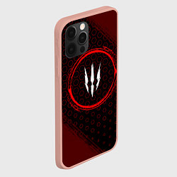 Чехол для iPhone 12 Pro Max Символ The Witcher и краска вокруг на темном фоне, цвет: 3D-светло-розовый — фото 2