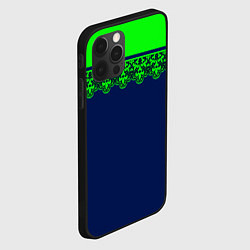 Чехол для iPhone 12 Pro Max Green Lace Зеленое кружево на темном синем фоне, цвет: 3D-черный — фото 2