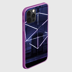 Чехол для iPhone 12 Pro Max Неоновый прерывистый куб во тьме - Фиолетовый, цвет: 3D-сиреневый — фото 2