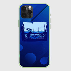 Чехол для iPhone 12 Pro Max Лось на фоне города, цвет: 3D-салатовый