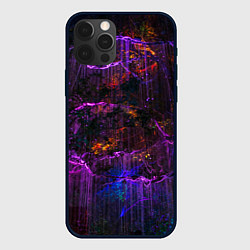 Чехол для iPhone 12 Pro Max Неоновые лучи и листья - Фиолетовый, цвет: 3D-черный
