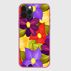 Чехол для iPhone 12 Pro Max MULTICOLORED PANSIES, цвет: 3D-малиновый