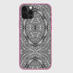 Чехол для iPhone 12 Pro Max Black and white oriental ornament, цвет: 3D-малиновый