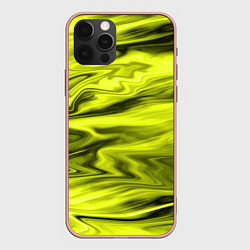 Чехол для iPhone 12 Pro Max Неоновый желтый с черным абстрактный узор, цвет: 3D-светло-розовый